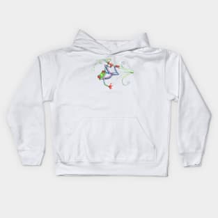 A tree frog hanging on a leaf Kids Hoodie